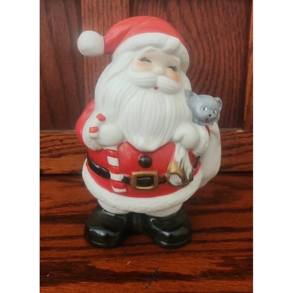 Homco Santa Claus With Mouse Coin Bank /figurine‎ Ceramic Christmas 5212 Vtg